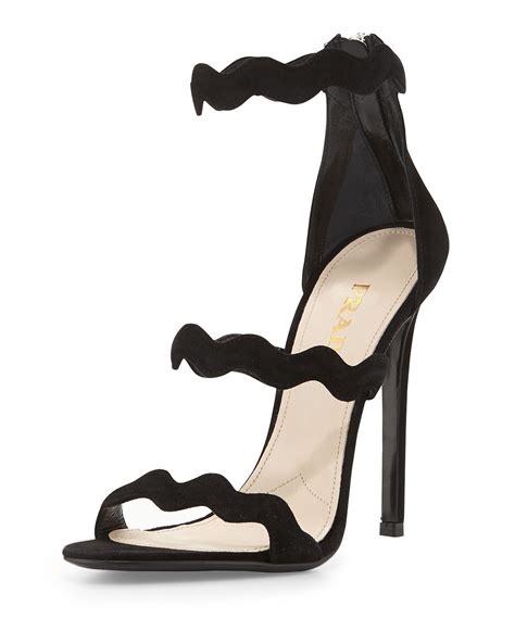 prada wavy triple-banded suede sandal black|prada shoes for women.